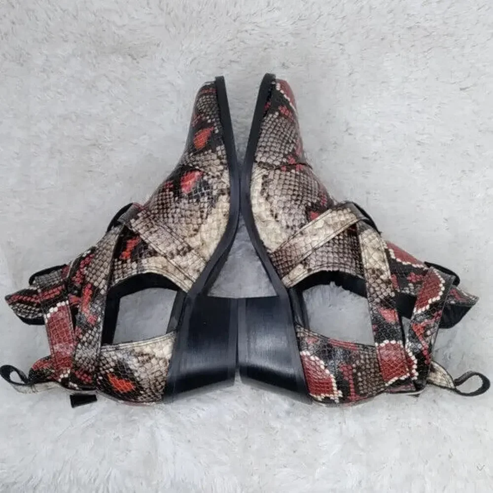 All saints Snake Print Pointed Buckle Booties 10 M